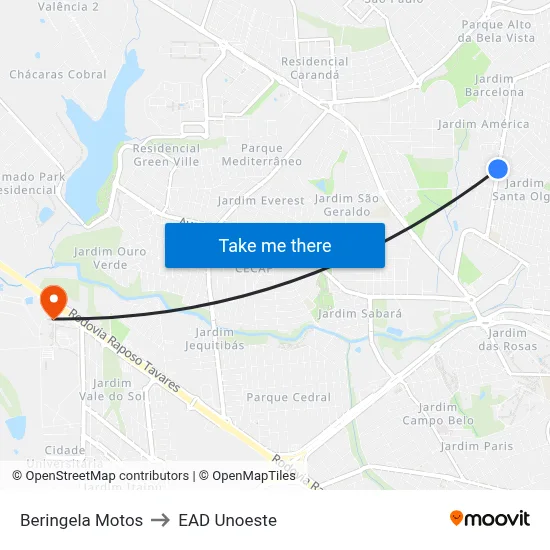 Beringela Motos to EAD Unoeste map
