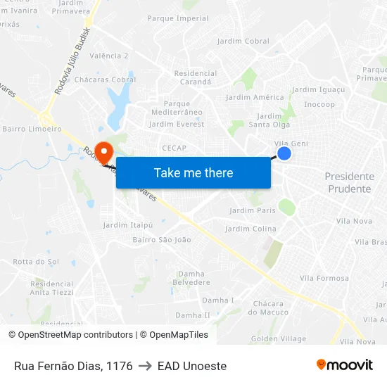 Rua Fernão Dias, 1176 to EAD Unoeste map