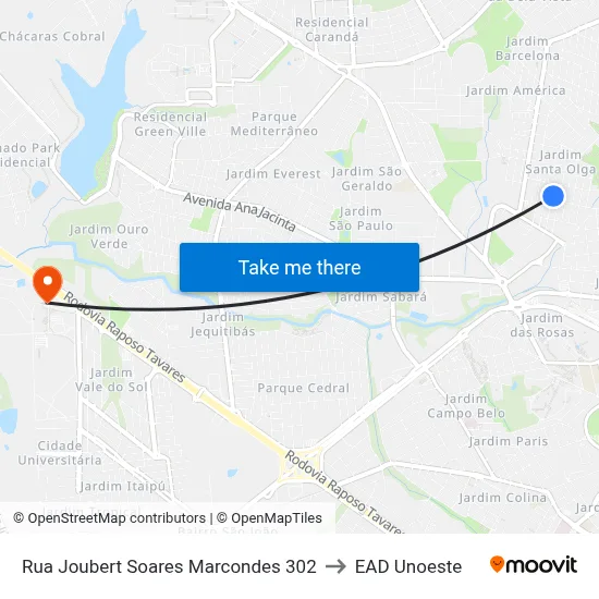 Rua Joubert Soares Marcondes 302 to EAD Unoeste map