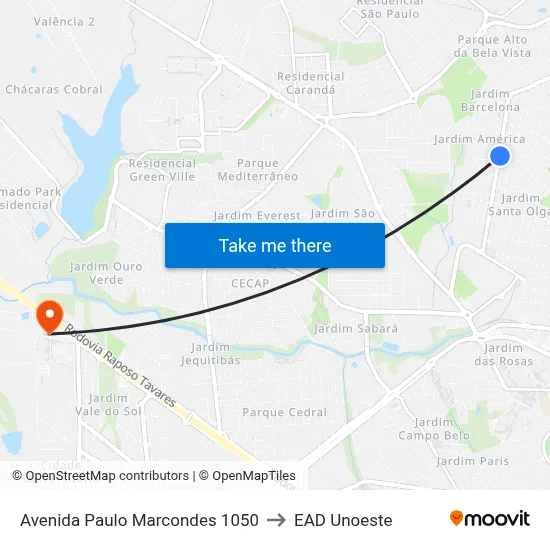 Avenida Paulo Marcondes 1050 to EAD Unoeste map