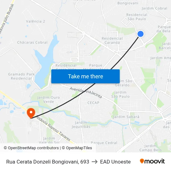 Rua Cerata Donzeli Bongiovani, 693 to EAD Unoeste map