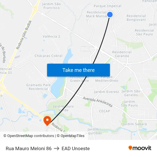 Rua Mauro Meloni 86 to EAD Unoeste map