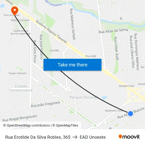 Rua Erotilde Da Silva Robles, 365 to EAD Unoeste map