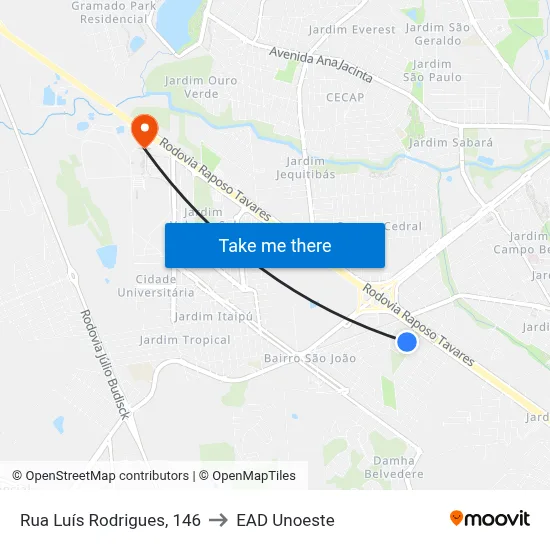 Rua Luís Rodrigues, 146 to EAD Unoeste map