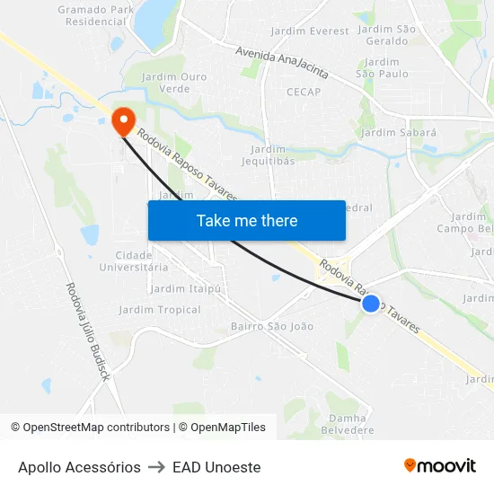 Apollo Acessórios to EAD Unoeste map