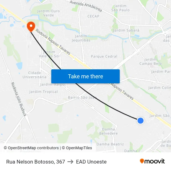 Rua Nelson Botosso, 367 to EAD Unoeste map