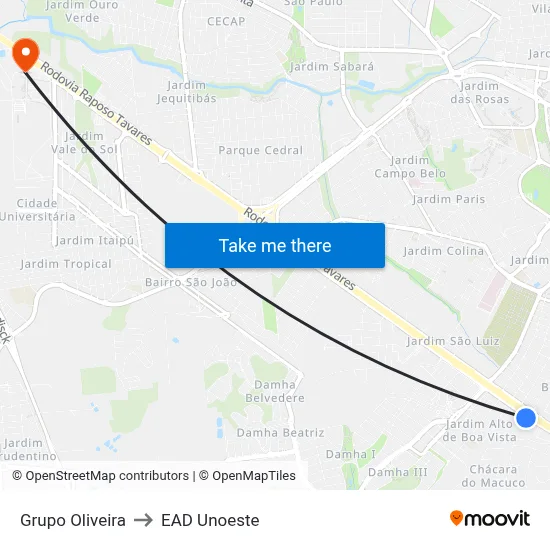Grupo Oliveira to EAD Unoeste map