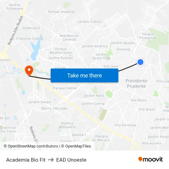 Academia Bio Fit to EAD Unoeste map