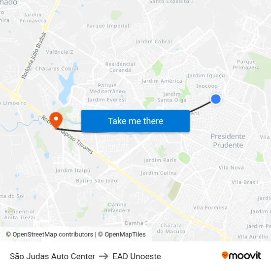 São Judas Auto Center to EAD Unoeste map