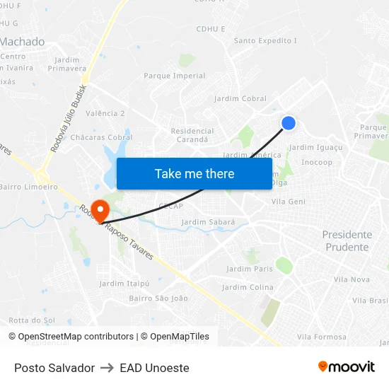 Posto Salvador to EAD Unoeste map