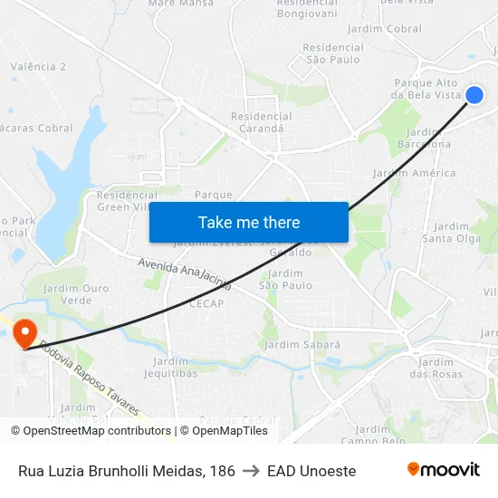 Rua Luzia Brunholli Meidas, 186 to EAD Unoeste map
