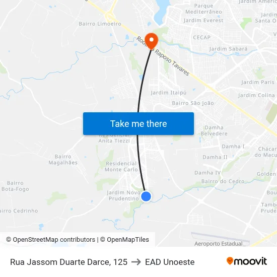 Rua Jassom Duarte Darce, 125 to EAD Unoeste map