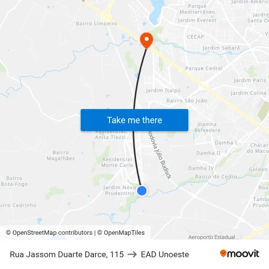 Rua Jassom Duarte Darce, 115 to EAD Unoeste map