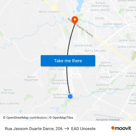 Rua Jassom Duarte Darce, 206 to EAD Unoeste map