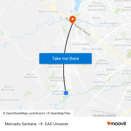 Mercado Santana to EAD Unoeste map