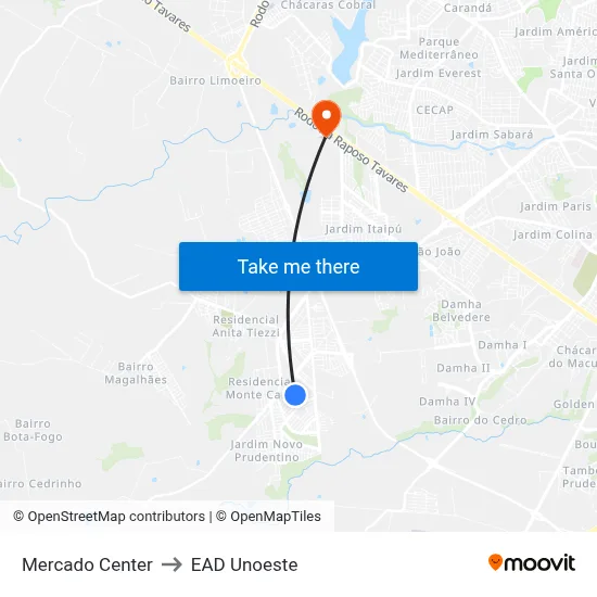 Mercado Center to EAD Unoeste map