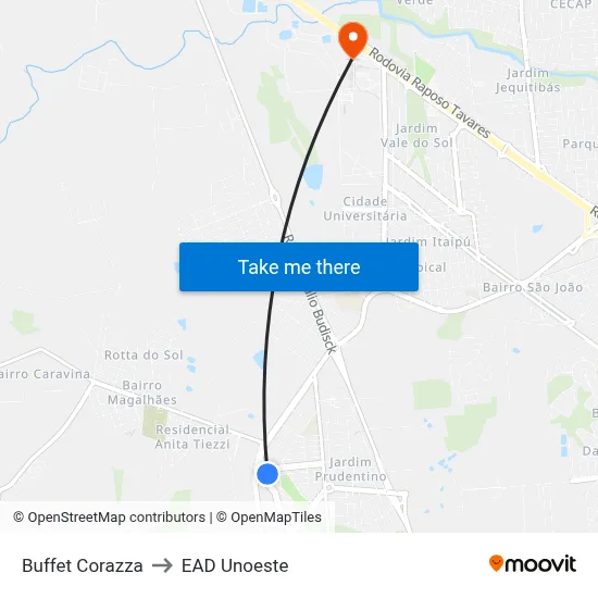 Buffet Corazza to EAD Unoeste map
