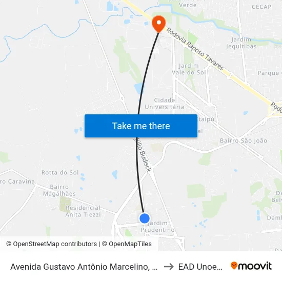Avenida Gustavo Antônio Marcelino, 685 to EAD Unoeste map
