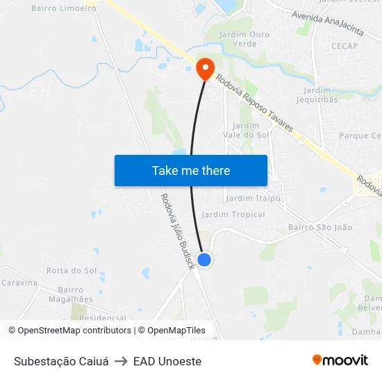 Subestação Caiuá to EAD Unoeste map