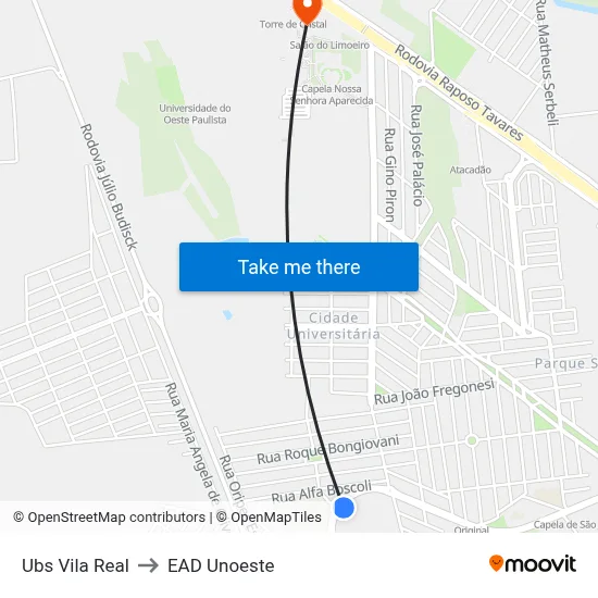 Ubs Vila Real to EAD Unoeste map
