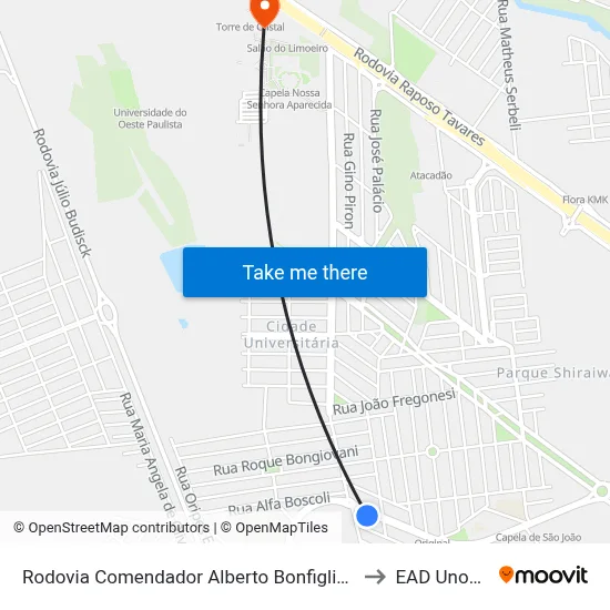 Rodovia Comendador Alberto Bonfiglioli, 2257 to EAD Unoeste map