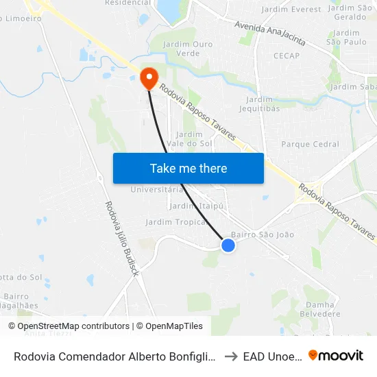 Rodovia Comendador Alberto Bonfiglioli, 780 to EAD Unoeste map