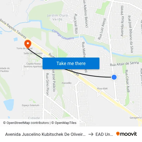Avenida Juscelino Kubitschek De Oliveira Presidente, 448 to EAD Unoeste map