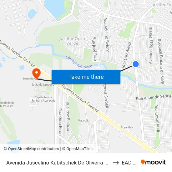 Avenida Juscelino Kubitschek De Oliveira Presidente, 1051 | Base Da Polícia Militar to EAD Unoeste map