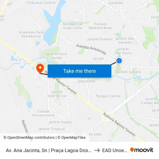 Av. Ana Jacinta, Sn | Praça Lagoa Dos Patos to EAD Unoeste map