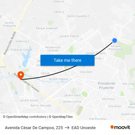 Avenida César De Campos, 225 to EAD Unoeste map