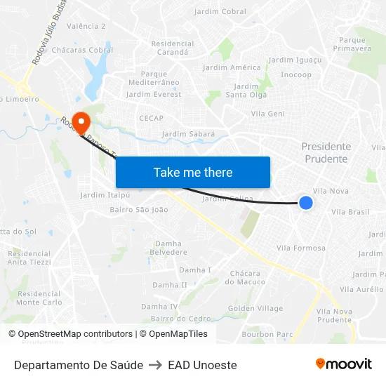 Departamento De Saúde to EAD Unoeste map