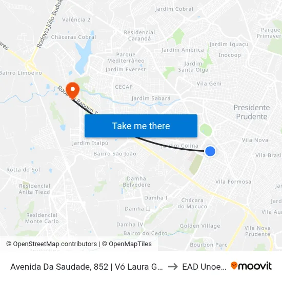 Avenida Da Saudade, 852 | Vó Laura Gourmet to EAD Unoeste map