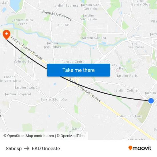 Sabesp to EAD Unoeste map