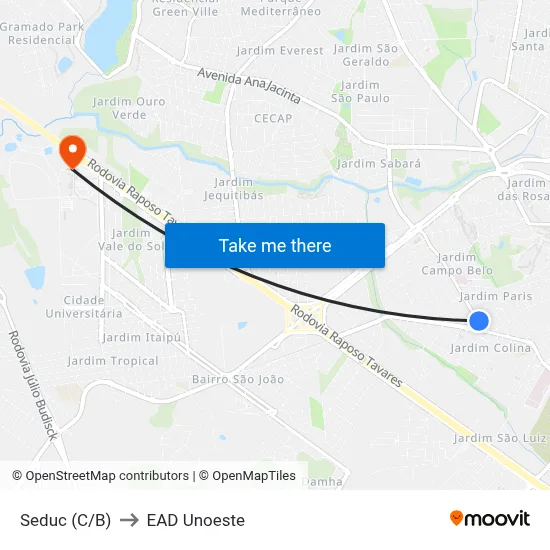 Seduc (C/B) to EAD Unoeste map