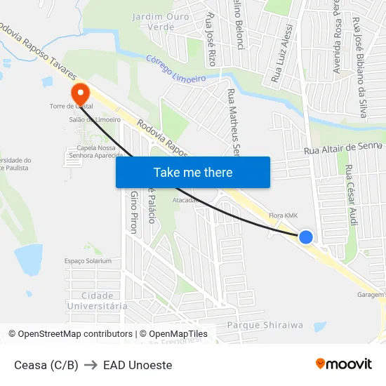 Ceasa (C/B) to EAD Unoeste map