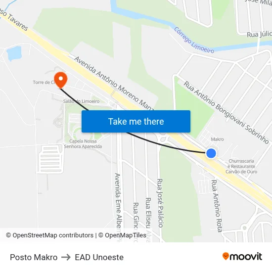 Posto Makro to EAD Unoeste map