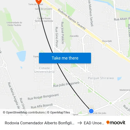 Rodovia Comendador Alberto Bonfiglioli, 780 to EAD Unoeste map
