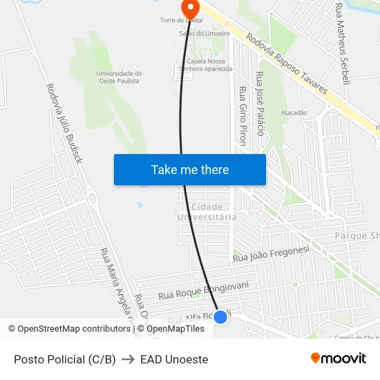 Posto Policial (C/B) to EAD Unoeste map
