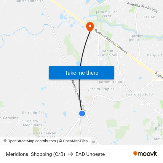 Meridional Shopping (C/B) to EAD Unoeste map