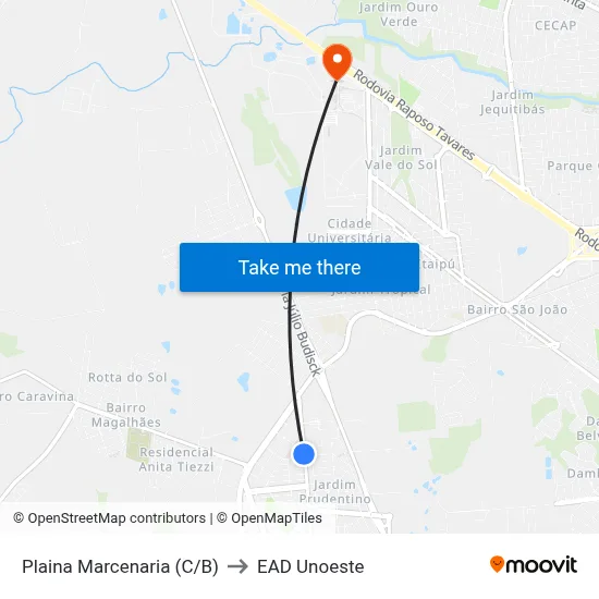 Plaina Marcenaria (C/B) to EAD Unoeste map