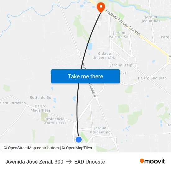 Avenida José Zerial, 300 to EAD Unoeste map
