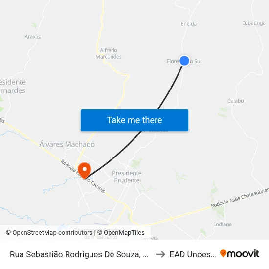 Rua Sebastião Rodrigues De Souza, 265 to EAD Unoeste map