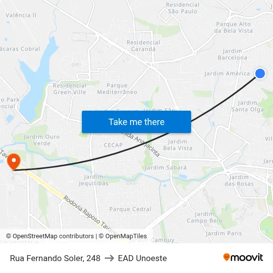 Rua Fernando Soler, 248 to EAD Unoeste map