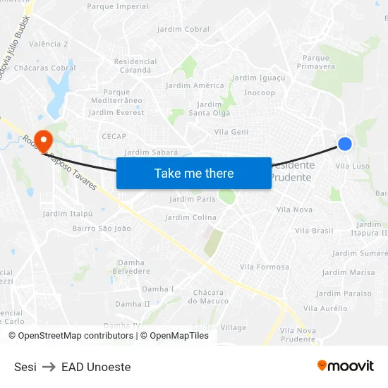 Sesi to EAD Unoeste map