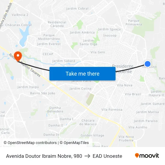 Avenida Doutor Ibraim Nobre, 980 to EAD Unoeste map