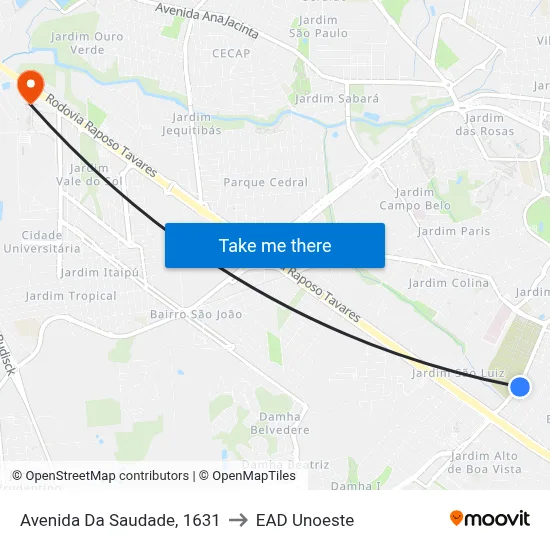 Avenida Da Saudade, 1631 to EAD Unoeste map