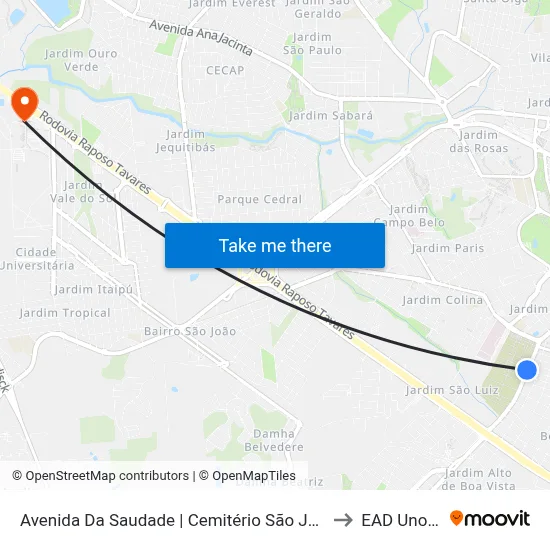 Avenida Da Saudade | Cemitério São João Batista to EAD Unoeste map