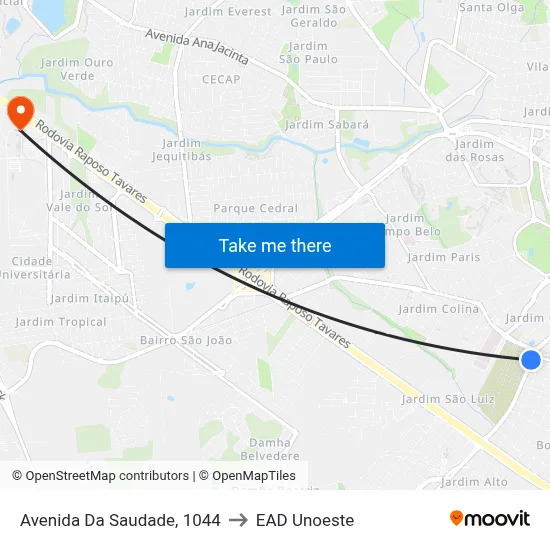 Avenida Da Saudade, 1044 to EAD Unoeste map