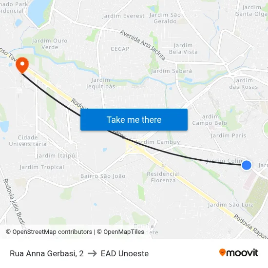 Rua Anna Gerbasi, 2 to EAD Unoeste map