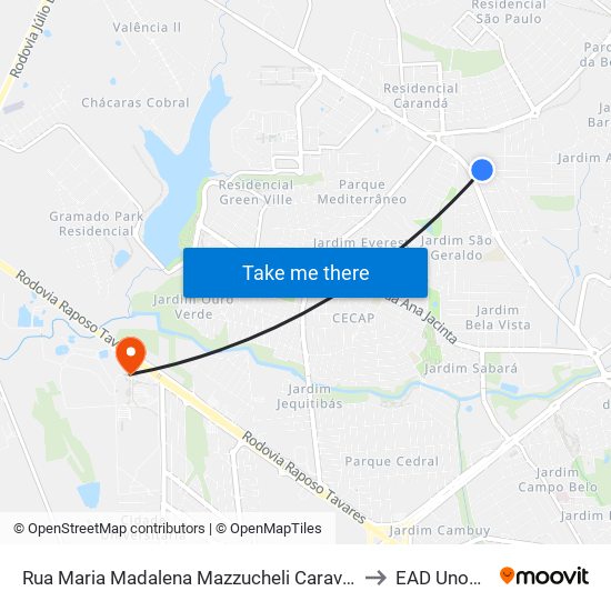 Rua Maria Madalena Mazzucheli Caravina, 707 to EAD Unoeste map